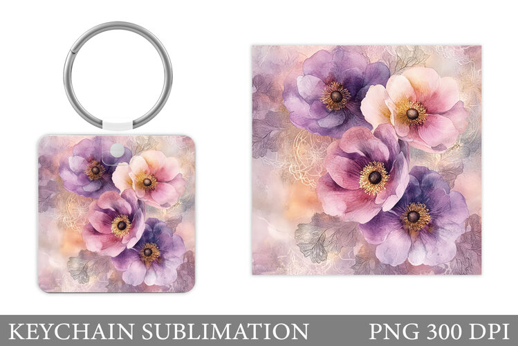 Flowers Keychain Sublimation. Floral Keychain Design example image 1