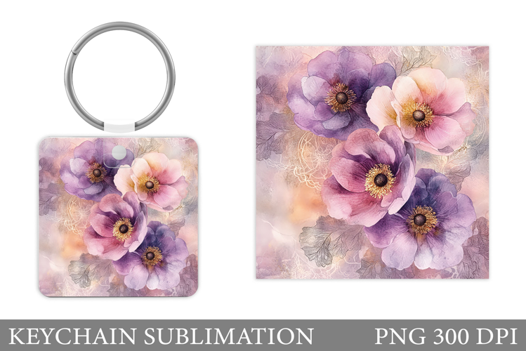 Flowers Keychain Sublimation. Floral Keychain Design