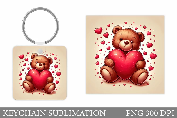 Valentines Bear Keychain. Valentines Keychain Sublimation