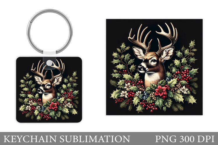 Christmas Deer Keychain. Christmas Keychain Sublimation example image 1