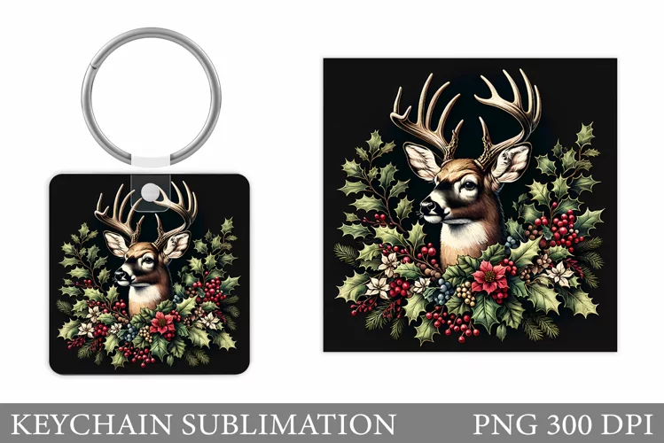Christmas Deer Keychain. Christmas Keychain Sublimation