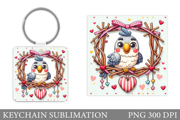 Cute Parrot Keychain Design. Valentines Keychain Sublimation