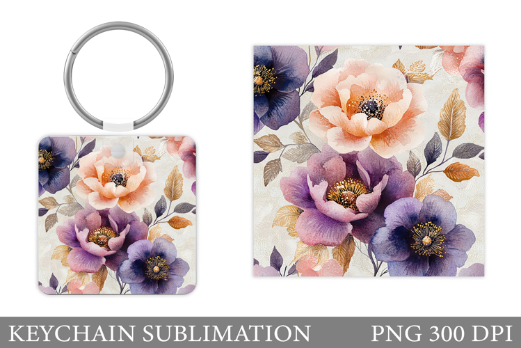 Flowers Square Keychain. Wildflowers Keychain Sublimation