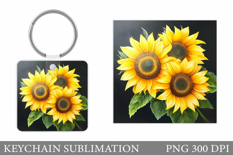 Sunflowers Keychain Sublimation. Summer Flowers Keychain