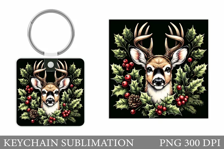 Christmas Deer Keychain. Christmas Keychain Sublimation