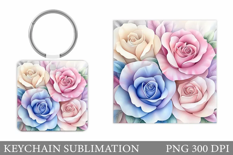 Roses Keychain Sublimation. Flowers Keychain Design