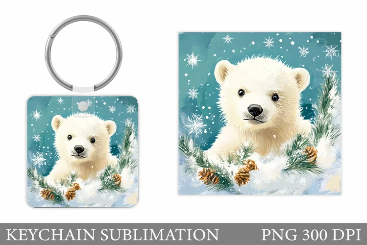 Polar Bear Keychain Design. Christmas Keychain Sublimation
