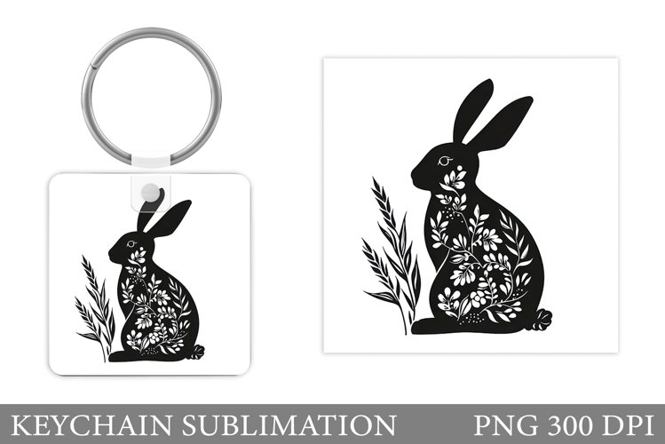 Floral Bunny Keychain. Bunny Flowers Keychain Design example image 1