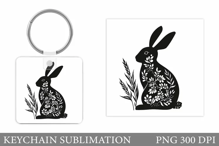 Floral Bunny Keychain. Bunny Flowers Keychain Design