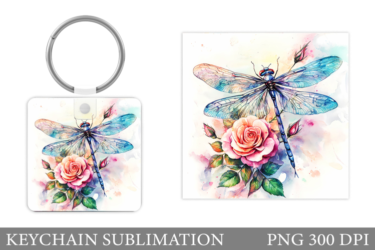 Dragonfly Keychain Design. Dragonfly Flowers Sublimation