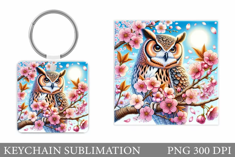 Owl Keychain Design. Owl Flowers Keychain Sublimation