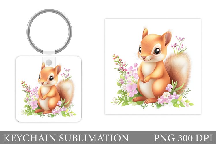 Cute Squirrel Keychain. Squirrel Flowers Keychain example image 1