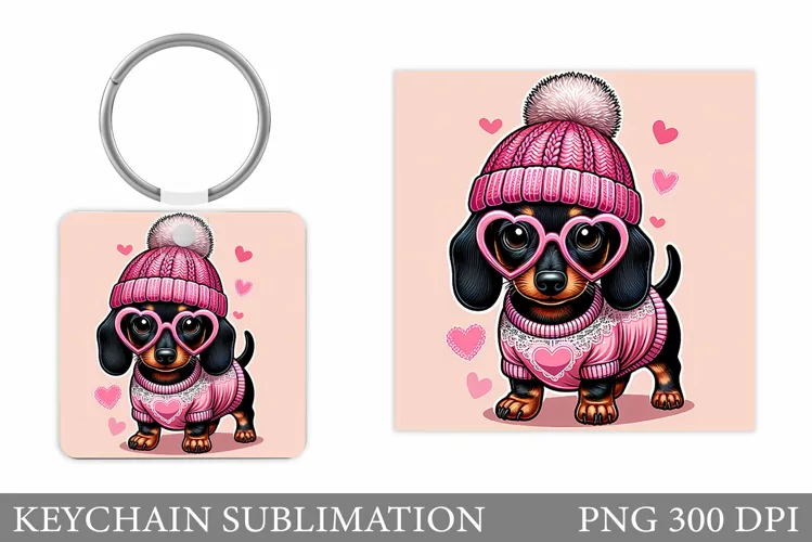 Cute Dachshund Dog Keychain. Cute Dog Sublimation