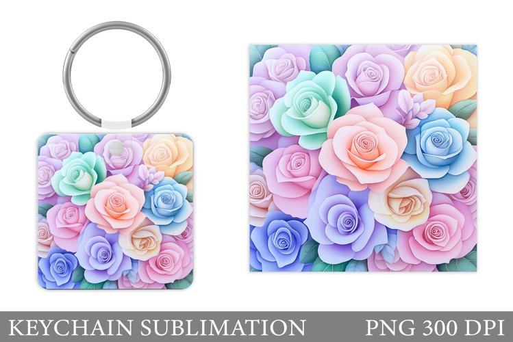 Roses Keychain Sublimation. Flowers Keychain Design example image 1
