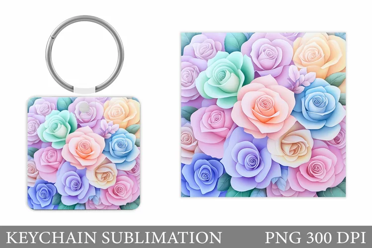 Roses Keychain Sublimation. Flowers Keychain Design