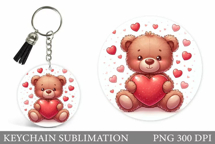 Valentines Bear Keychain. Valentines Keychain Sublimation