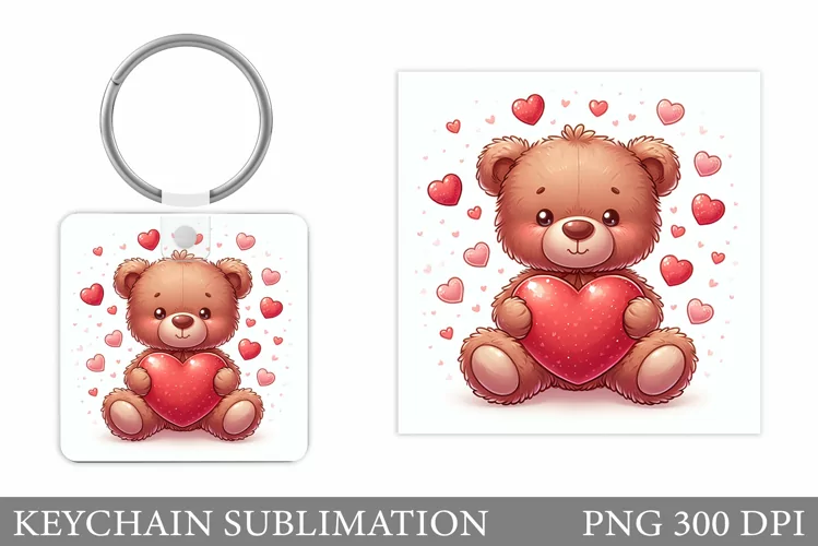 Valentines Bear Keychain. Valentines Keychain Sublimation