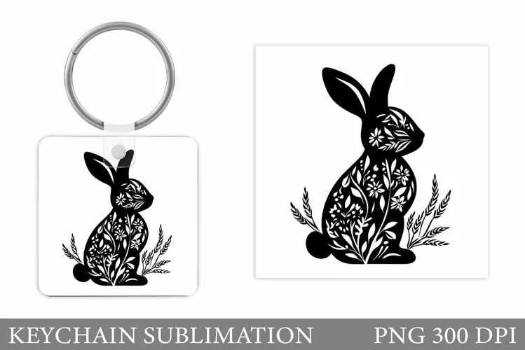 Floral Bunny Keychain. Bunny Flowers Keychain Design