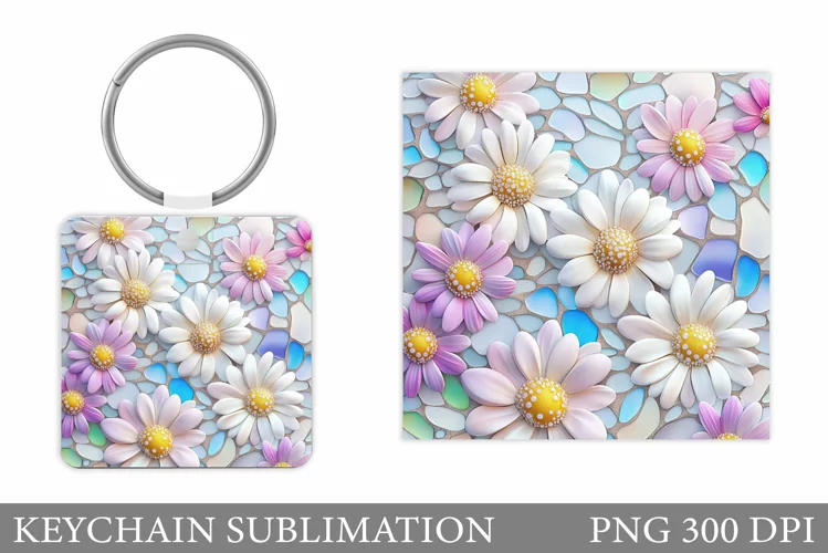 Flowers Keychain Sublimation. Daisy Flowers Keychain Design
