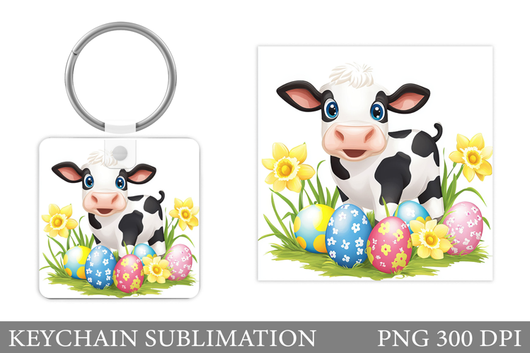 Easter Cow Keychain Design. Easter Keychain Sublimation