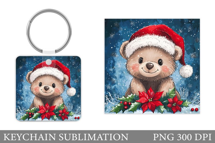 Cute Bear Keychain Design. Christmas Keychain Sublimation example image 1