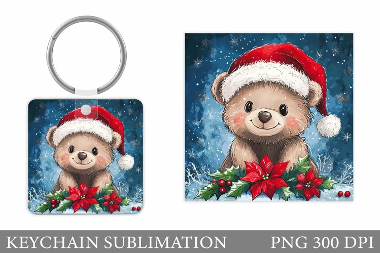 Cute Bear Keychain Design. Christmas Keychain Sublimation