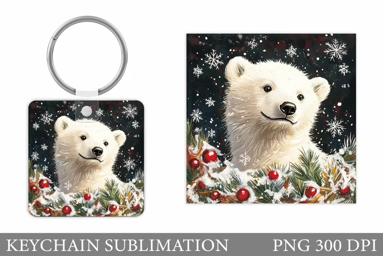 Cute Bear Keychain Design. Christmas Keychain Sublimation