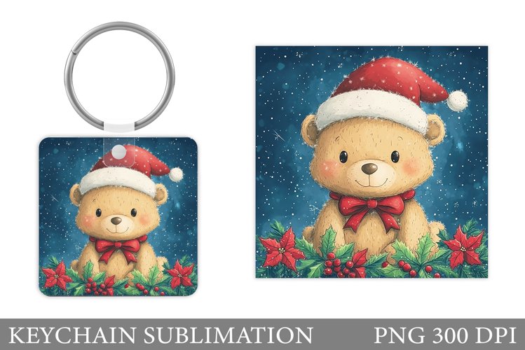 Cute Bear Keychain Design. Christmas Keychain Sublimation