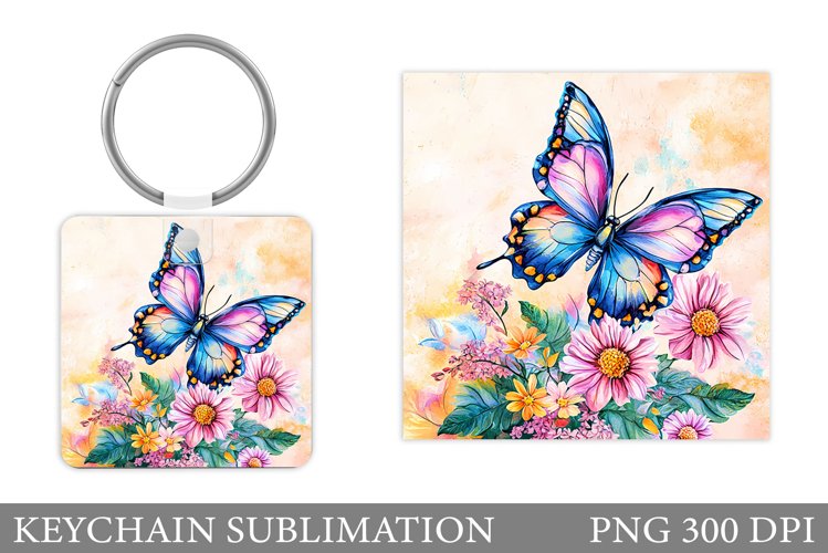Butterfly Keychain Design. Flowers Keychain Sublimation example image 1