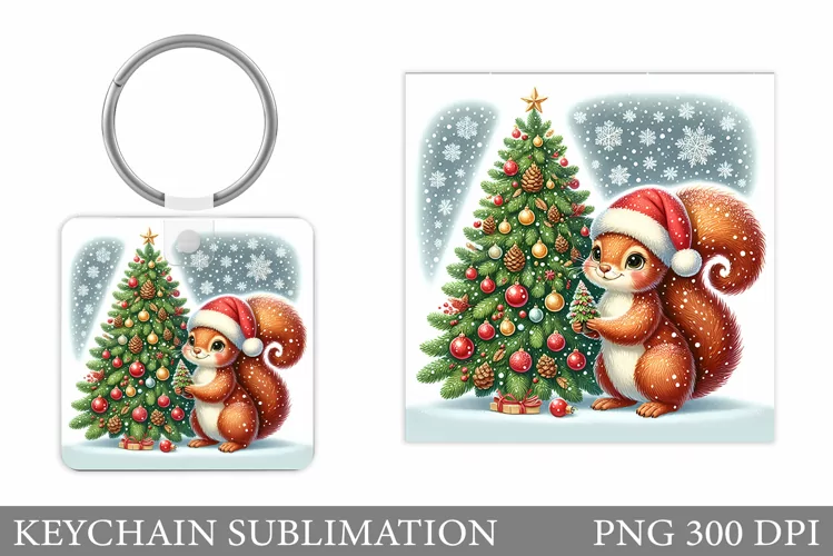 Cute Squirrel Keychain. Christmas Keychain Sublimation