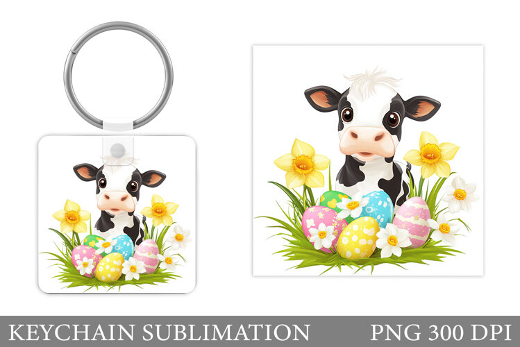 Easter Cow Keychain Design. Easter Keychain Sublimation example image 1