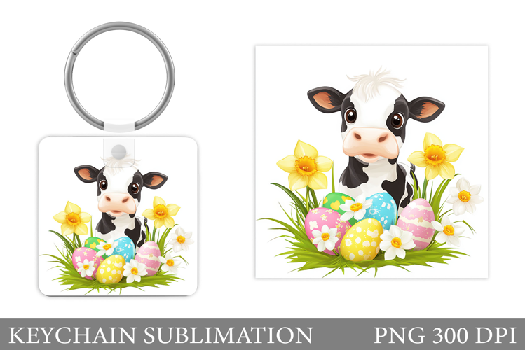 Easter Cow Keychain Design. Easter Keychain Sublimation