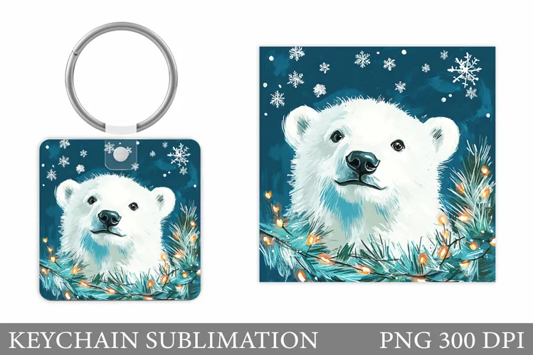 Cute Bear Keychain Design. Christmas Keychain Sublimation