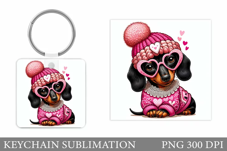 Cute Dachshund Dog Keychain. Cute Dog Sublimation