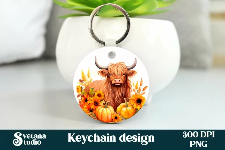 Highland cow keychain sublimation | Cow keyring design