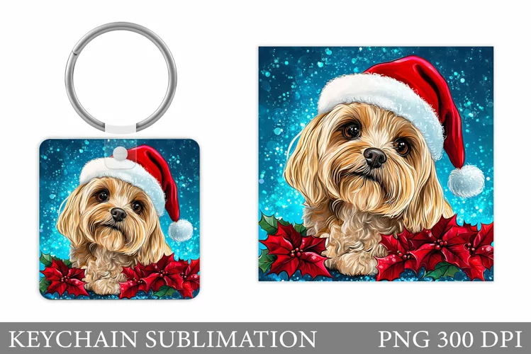 Christmas Dog Keychain. Christmas Keychain Sublimation