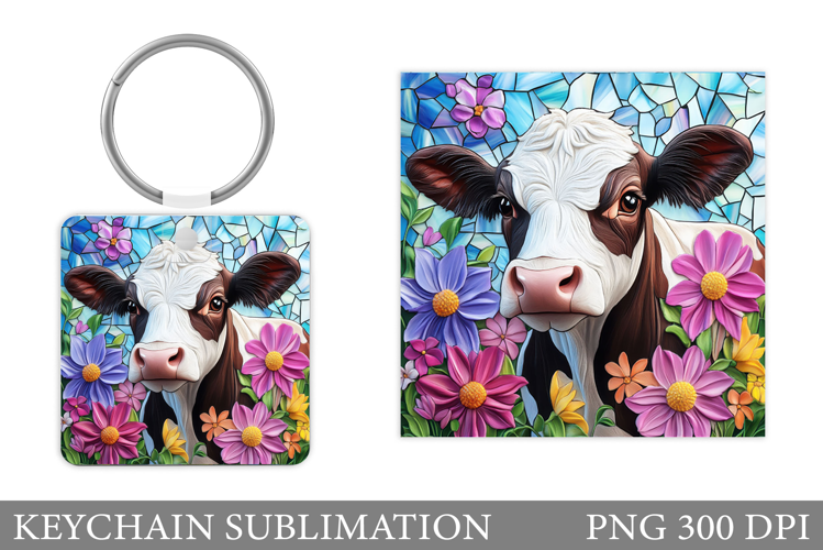 Cow Keychain Design. Cow Flowers Sublimation