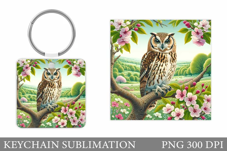 Owl Keychain Design. Owl Flowers Keychain Sublimation