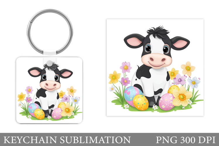 Easter Cow Keychain Sublimation. Easter Keychain Design