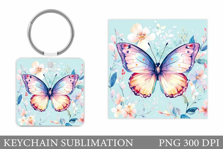 Butterfly Keychain Design. Butterfly Square Keychain