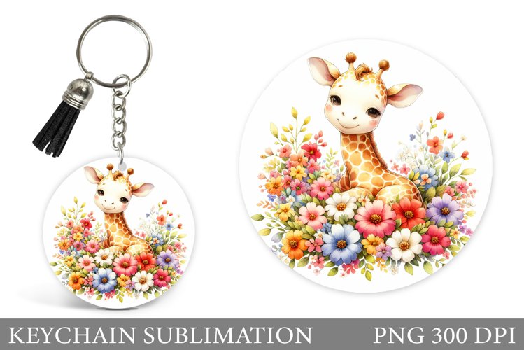 Cute Giraffe Keychain. Giraffe Flowers Keychain Design