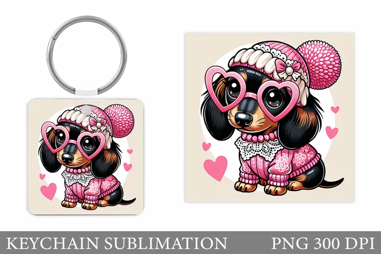 Cute Dachshund Dog Keychain. Cute Dog Sublimation
