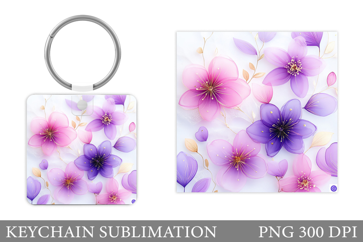 Flowers Keychain Design. Floral Keychain Sublimation
