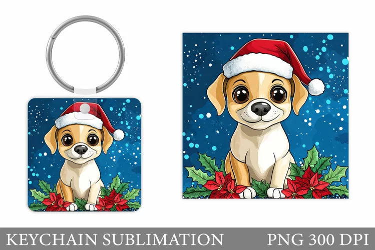 Cute Dog Keychain Design. Christmas Keychain Sublimation