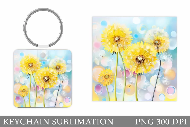Dandelions Keychain Sublimation. Flowers Keychain Design