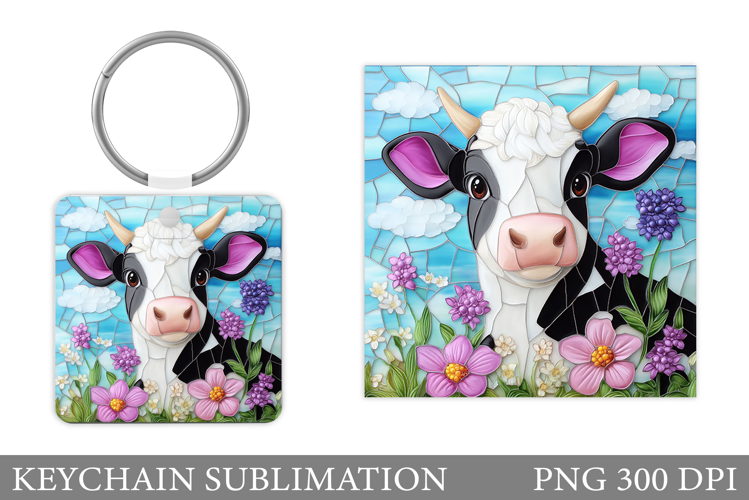 Cow Keychain Design. Cow Flowers Sublimation