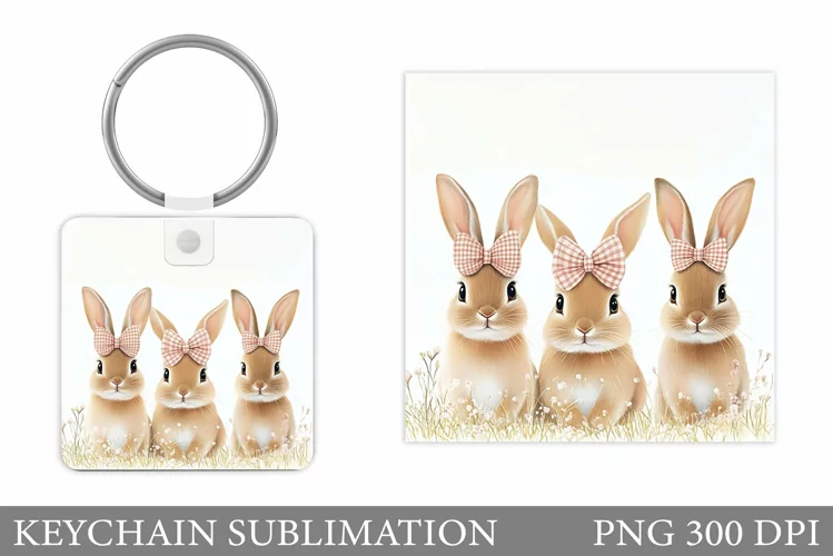 Cute Bunnies Keychain. Bunny Flowers Keychain Design