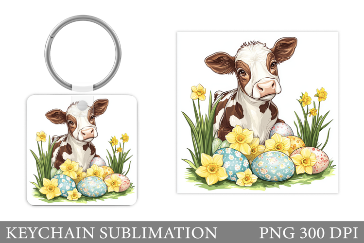 Easter Cow Keychain Sublimation. Easter Keychain Design