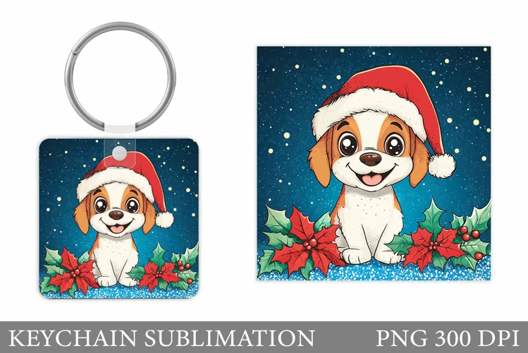 Christmas Dog Keychain. Christmas Keychain Sublimation