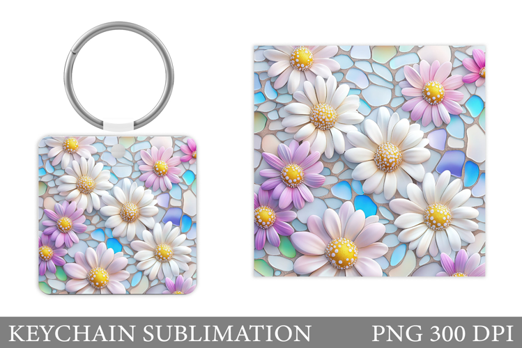Daisy Flowers Keychain Design. Floral Keychain Sublimation